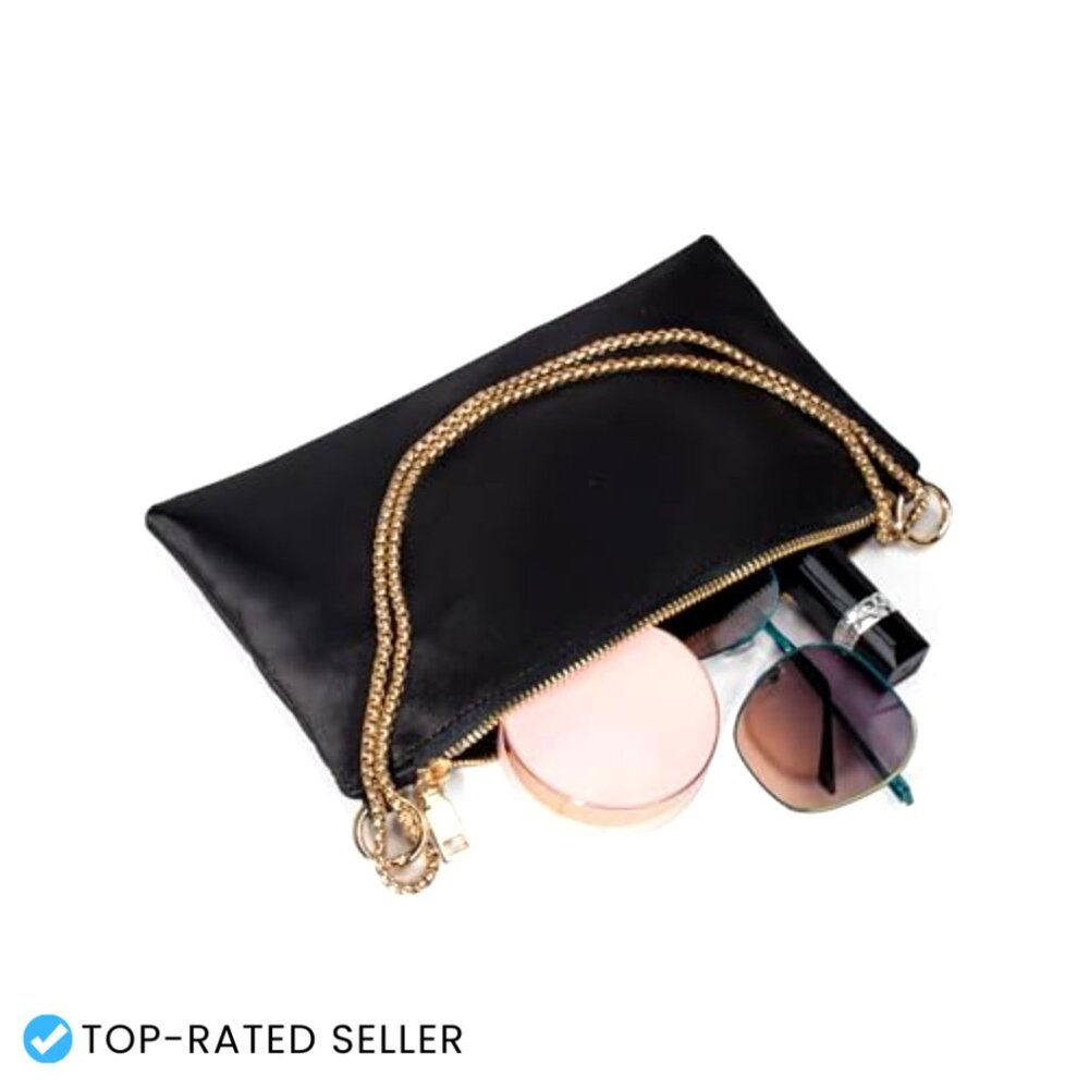 Satin Evening Clutch with Detachable Chain Strap Elegant Prom Wedding Party Bag - Picture 5 of 7